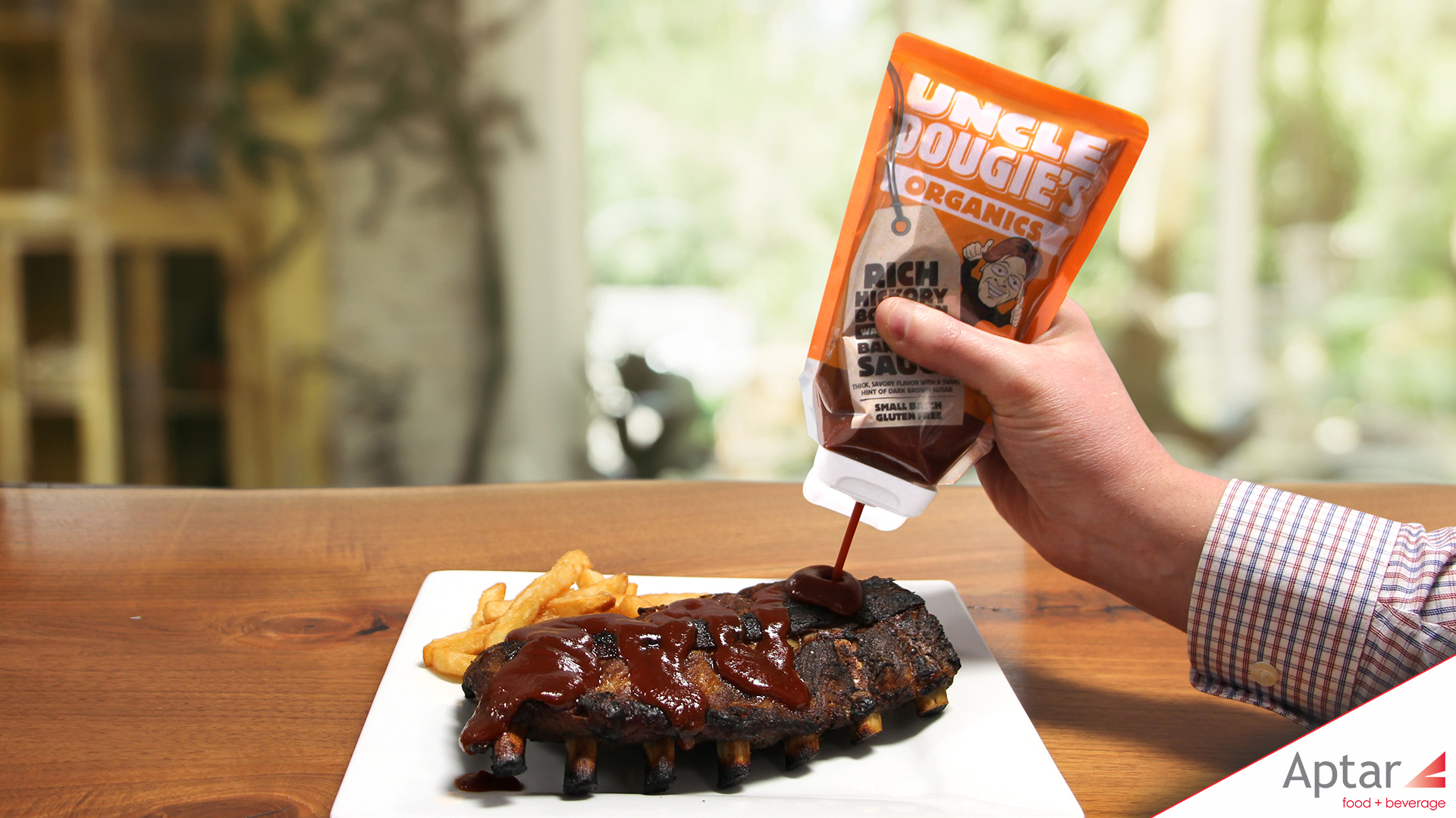 Uncle Dougie's organic BBQ sauce inverted pouch with standcap closure