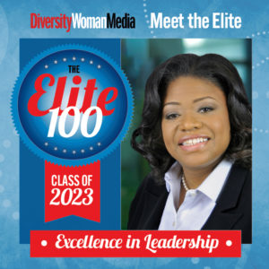 Picture shows EVP and CLO Kimberly Chainey with the Elite 100 logo